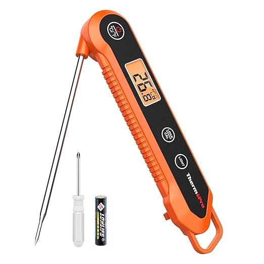 ASDA ThermoPro TP03H Meat Thermometer with IPX6 Waterproof. Food Thermometer Foldable Food Temperature Probe with LCD Backlight Calibration Lock Fuction. Kitchen Digital Instant Read Probe for Oil Jam Milk